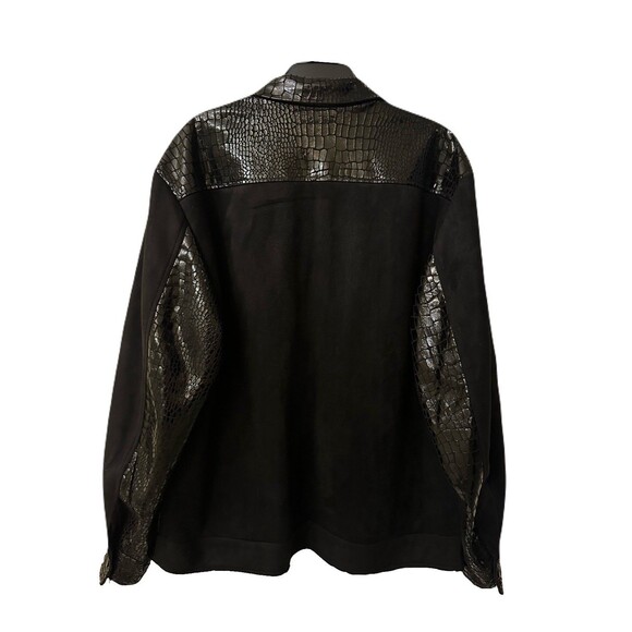 NEW Inserch Mens Size 2XL Glossy Black Alligator Embossed Zip Jacket Faux Suede - Picture 7 of 11